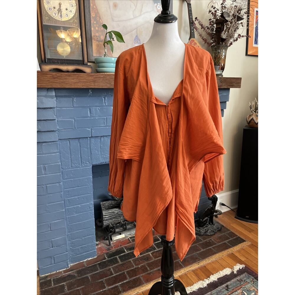 Faithfull The Brand Size 6 S 100% Cotton Floral Tie Wrap Top Orange‎ - Picture 6 of 12